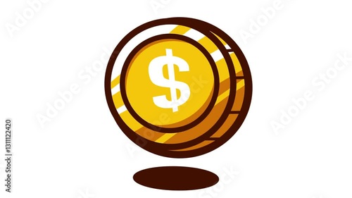 Rolling dollar coin on white background 4K video motion graphic animation