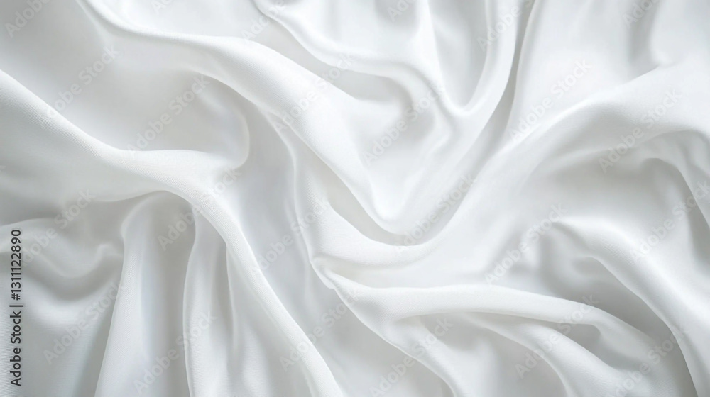 Obraz premium Elegant white silk fabric draped softly luxurious smooth texture background design wave fold pure