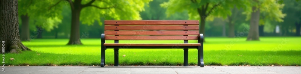 Obraz premium Metal park bench, simple design, clean lines, isolated , geometric, stock image