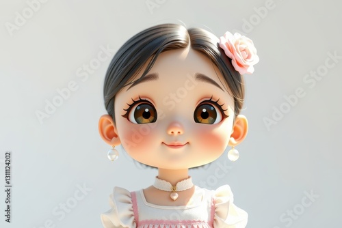 there is a cartoon doll with a flower in her hair