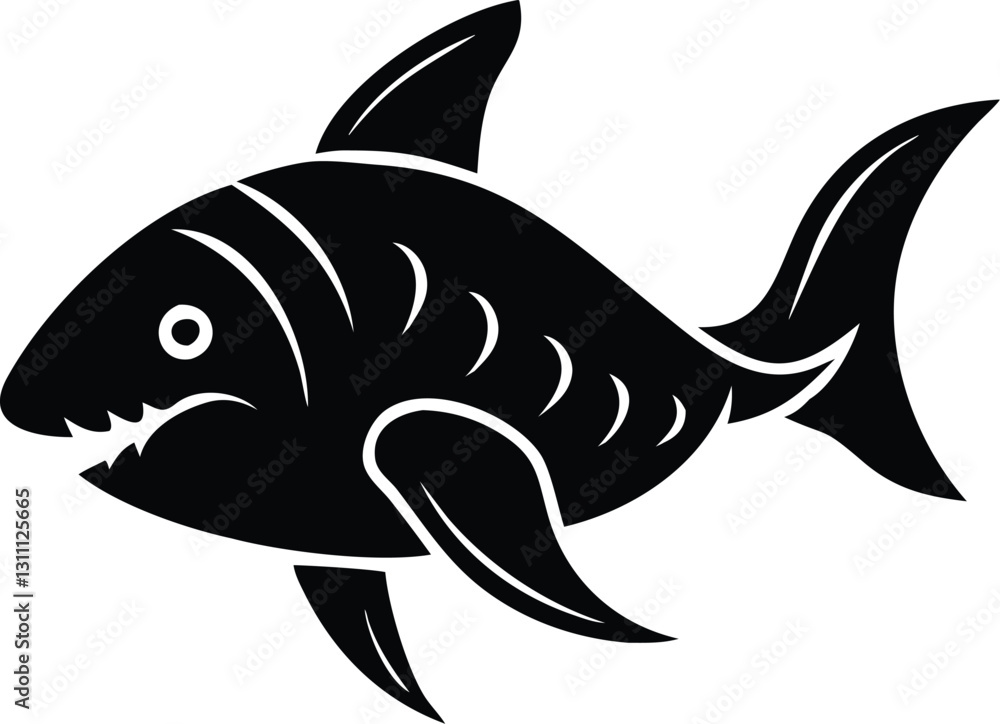 Black Shark Silhouette Vector Illustration, Side View, White Outline, Marine Animal, Ocean Predator, Graphic Design Black Shark Silhouette Vector Illustration, Side View, White Outline, Marine Animal, Ocean Predator, Graphic Design