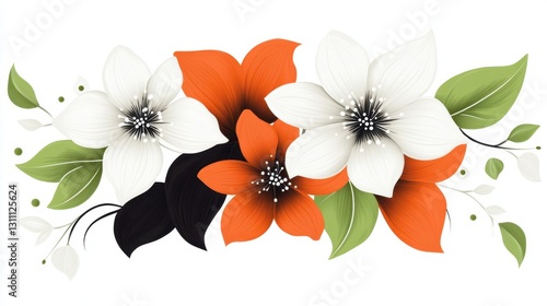 Retro Chic Floral Pattern with Stylized Orange, Green, and White Blossoms