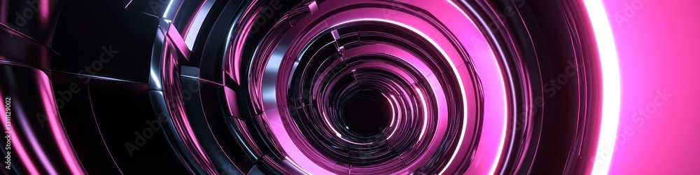 Obraz premium Circular spiral motifs in pink and black, rendered with high-resolution lighting.
