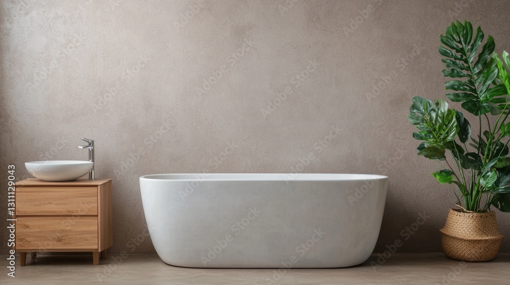 Fototapeta premium Contemporary Bathroom Design with Bathtub and Decorative Plant