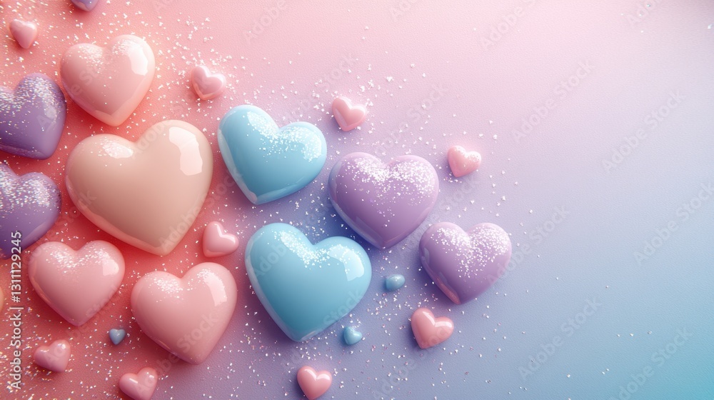 Obraz premium Pastel Hearts: A Delicate Collection of Candy-Colored Hearts for Valentine's Day