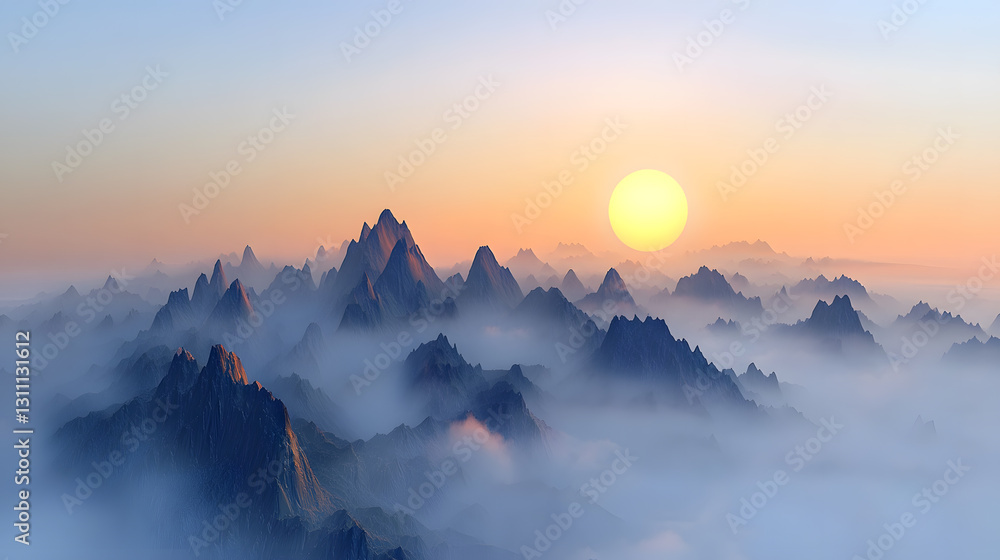 Serene sunrise over misty mountain range wallpaper tranquil nature scene beautiful background landscape view Serene sunrise over misty mountain range wallpaper tranquil nature scene beautiful background landscape view