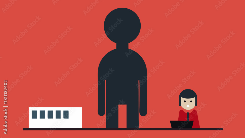 Visual Contrast A minimalist design features a large silhouette of the person and a tiny keyboard in the foreground. The persons expression is one of concentration mixed with Visual Contrast A minimalist design features a large silhouette of the person and a tiny keyboard in the foreground. The persons expression is one of concentration mixed with