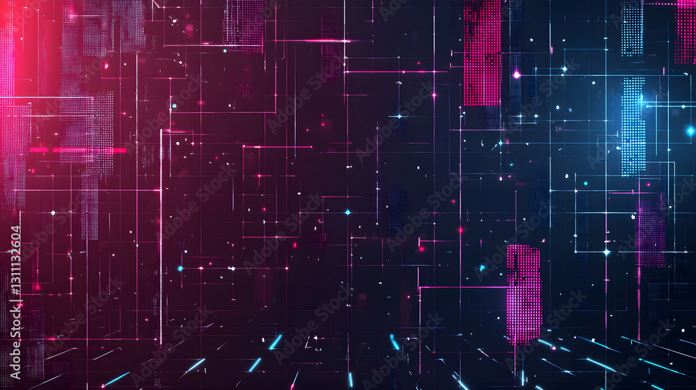 Fototapeta premium Dynamic cyberpunk digital grid background wallpaper futuristic design high-tech environment abstract viewpoint