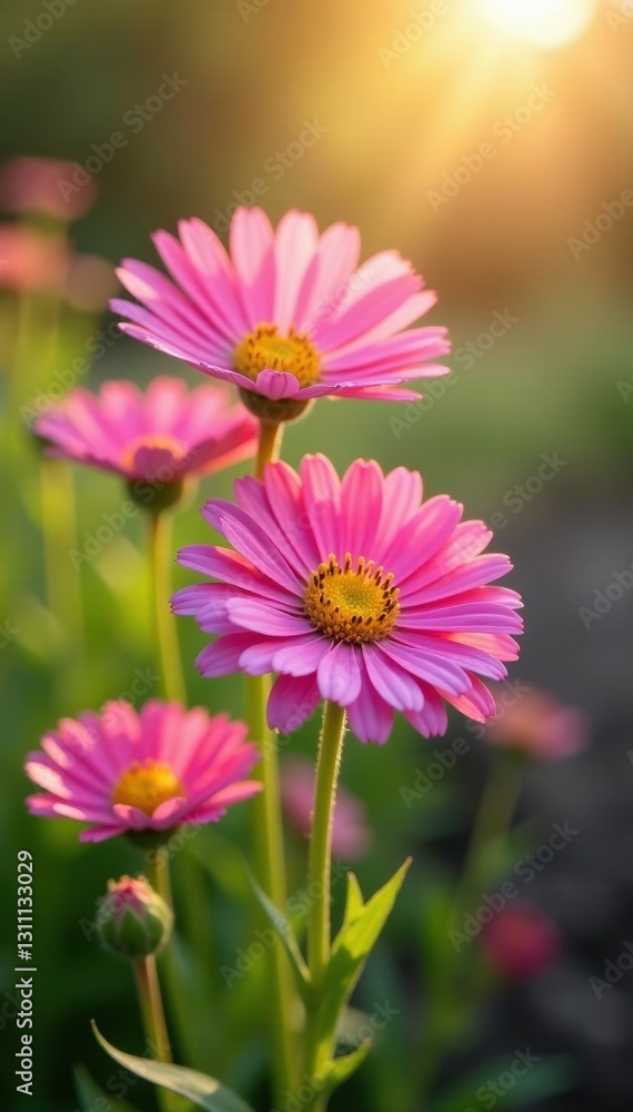 Obraz premium Pink cornflower bunch bathed in sunlight, spring floral arrangement, pink, nature, light