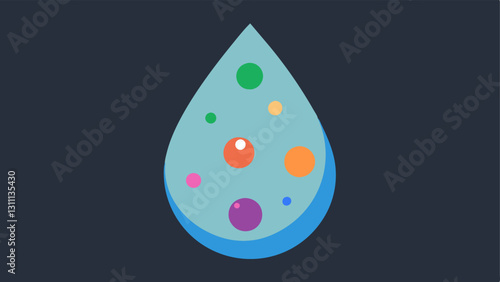 Water Droplets A closeup of colorful water droplets infused with tiny glowing specks representing nanoparticles dispersed in a clear gel or cream.