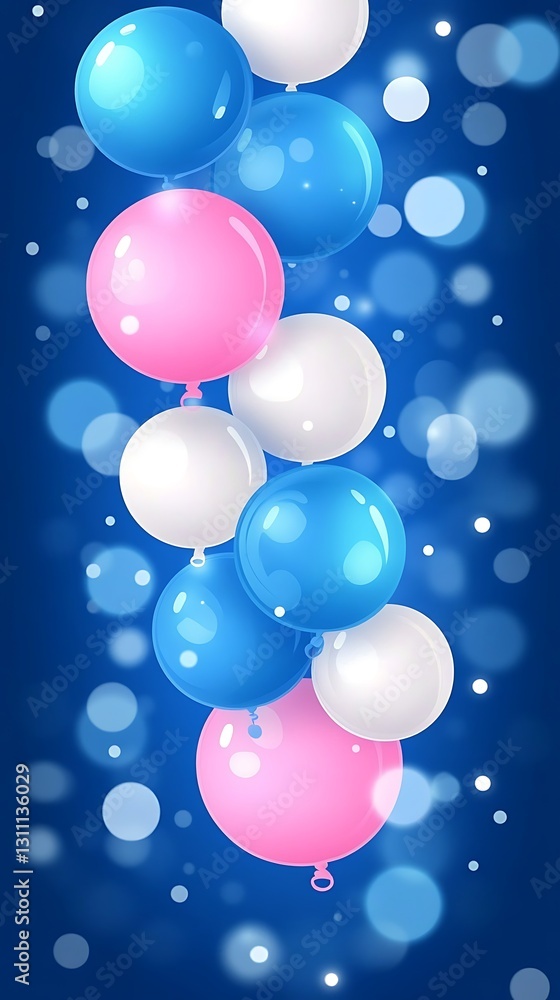 Floating Celebration: Glossy Balloons on a Sparkling Deep Blue Backdrop Floating Celebration: Glossy Balloons on a Sparkling Deep Blue Backdrop