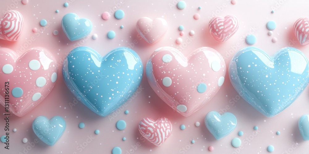 Obraz premium Colorful Heart Shaped Decorations with Pastel Shades and Whimsical Patterns for Celebrations