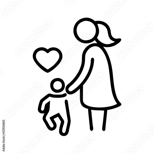 Mother's Day Mother holding child's hand with heart in black and white icon