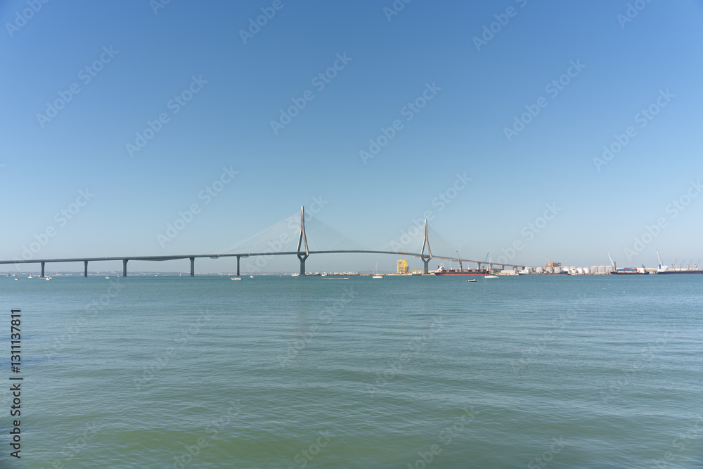 panoramic view of the infrastructure of the bridge of the constitution of Cadiz, in Andalusia, Spain. panoramic view of the infrastructure of the bridge of the constitution of Cadiz, in Andalusia, Spain.