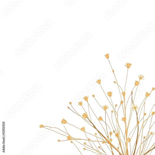 Delicate Botanical Illustration with Thin Lines and Muted Earth Tones on White Background