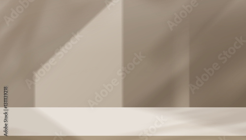 Background Beige Wall Studio Room and White Light,Shadow on Podium Stage for Product,Autumn Brown Backdrop.Fall Season scene banner with sunlight on floor texture,Interior Kitchen with blur gradient