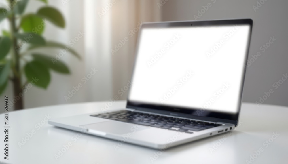 Open laptop showcasing bright screen, pure white setting, screen, modern, office Open laptop showcasing bright screen, pure white setting, screen, modern, office