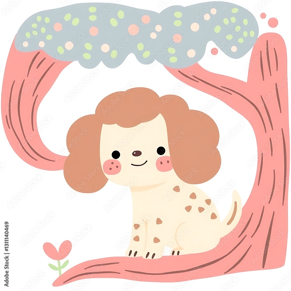 Whimsical Pastel Naive Art Illustration on White Background