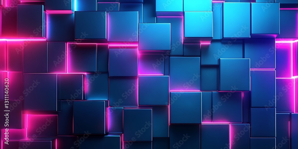 Neon Cubes Abstract Background Pink Blue 3D Render Neon Cubes Abstract Background Pink Blue 3D Render