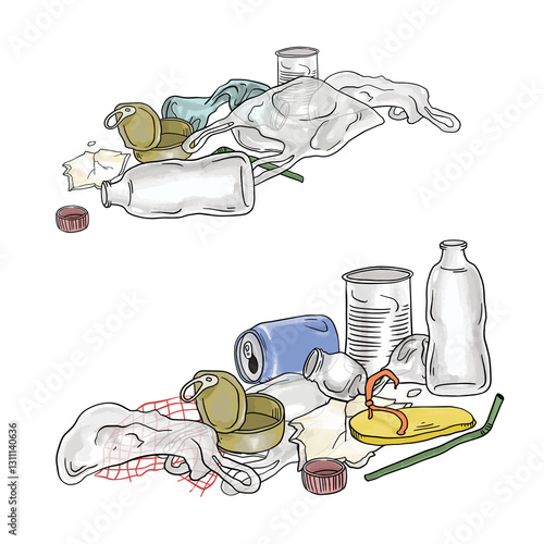 Garbage and Waste : Environmental Pollution and Trash Illustrations on transparent background