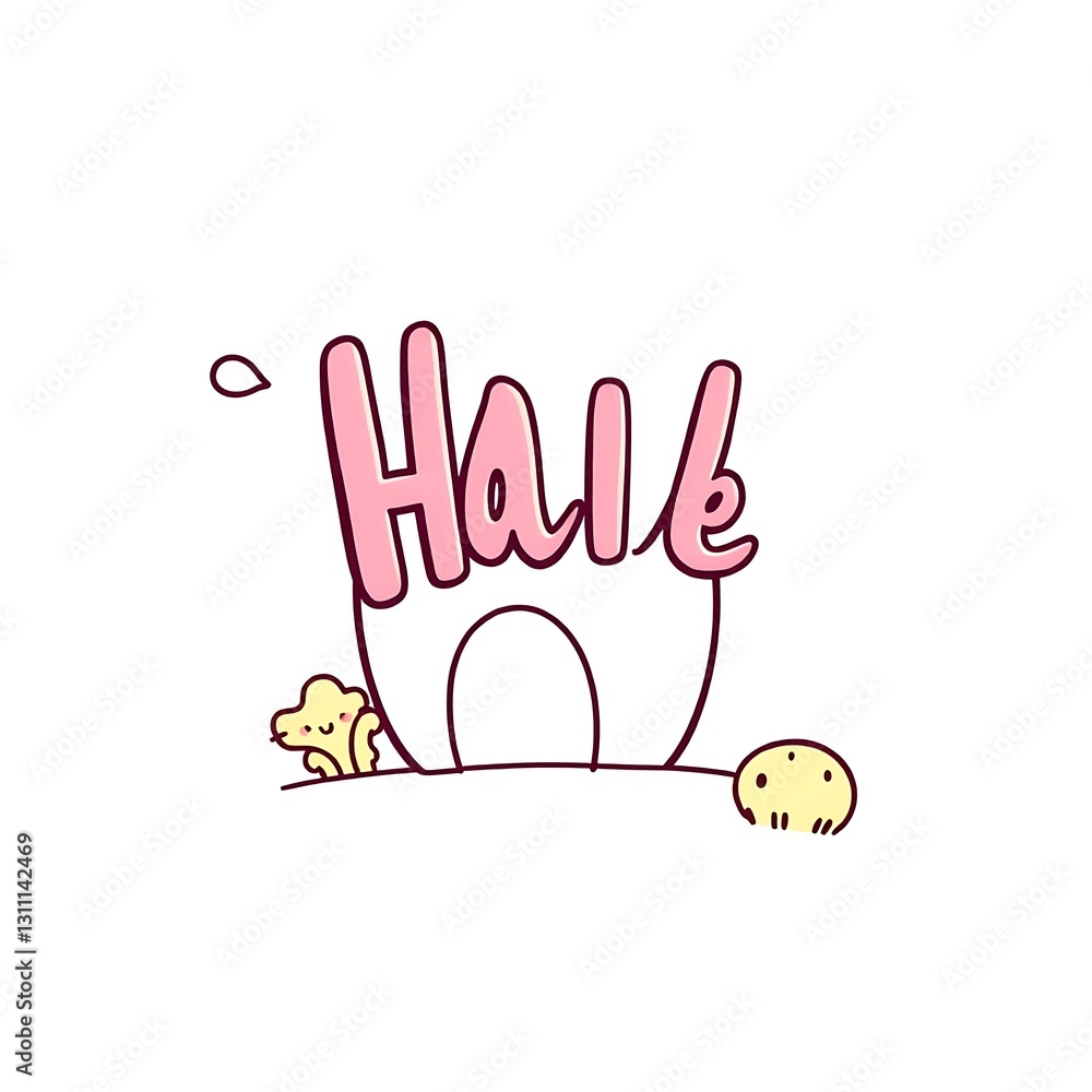 Whimsical Cartoonish Illustration with Bold Outlines and Vibrant Pastel Colors on White Background