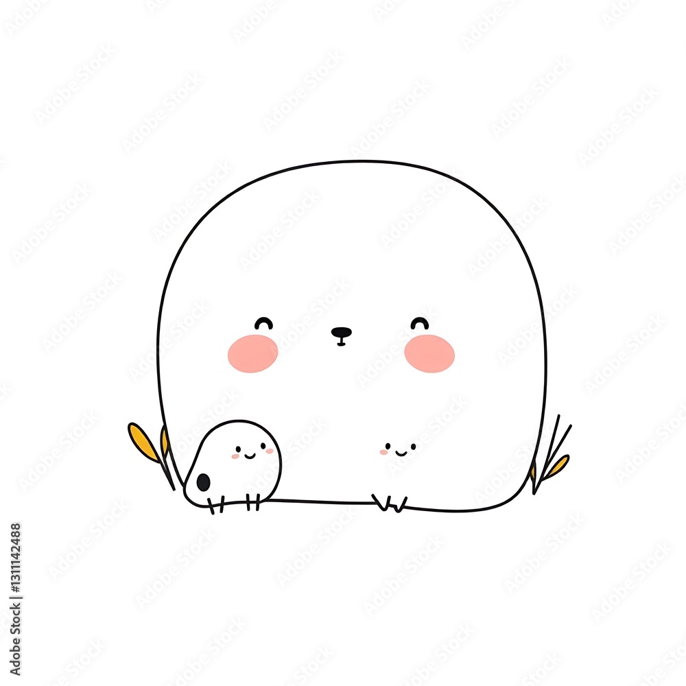 Whimsical Minimalist Illustration with Playful Pastel Colors and Bold Outlines