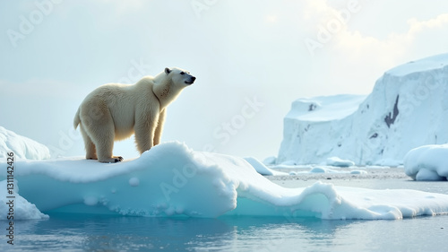 Majestic Arctic Bear in the Frigid Realm of Antarctica, Perched on an Iceberg, Radiating Grandeur and Solitary Beauty in the Vast Expanse of Ice