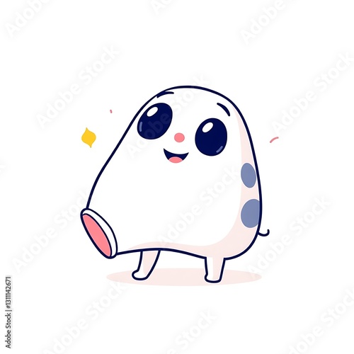 Whimsical Flat Illustration with Bold Outlines and Pastel Colors on White Background