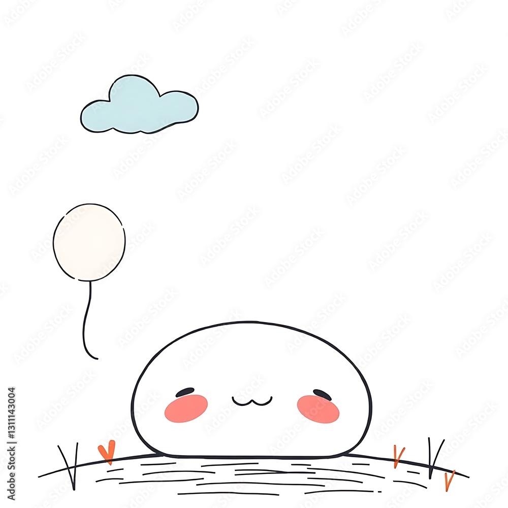 Whimsical Pastel Illustration with Playful Linework on White Background