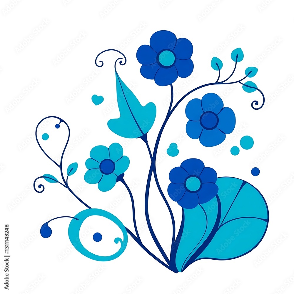 Whimsical Art Nouveau Digital Illustration with Vibrant Blues and Greens
