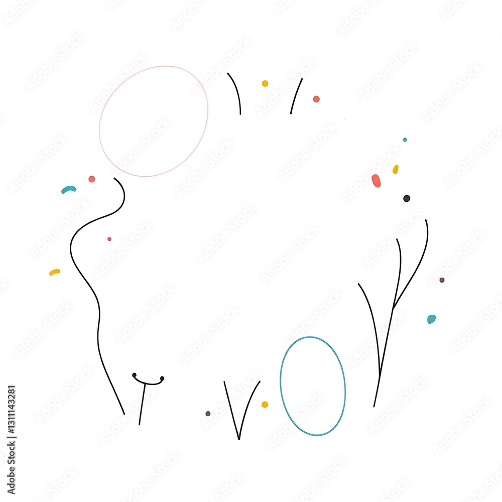 Whimsical Flat Design Illustration with Playful Linework and Pastel Colors