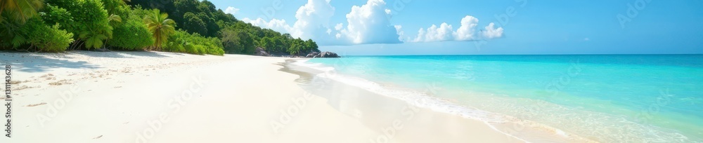 Fototapeta premium Immaculate white sand, gently lapping waves on a Thai beach , vacation, landscape