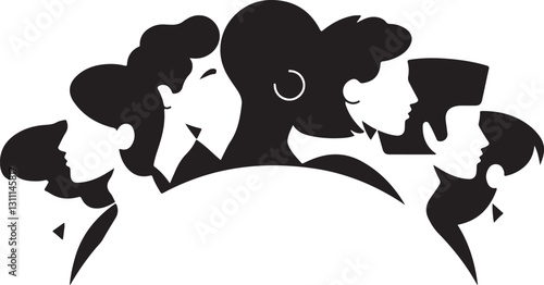 Diverse Group of People Faces in Black Silhouette