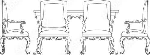 vector illustration sketch design picture of dining room table and chairs for family