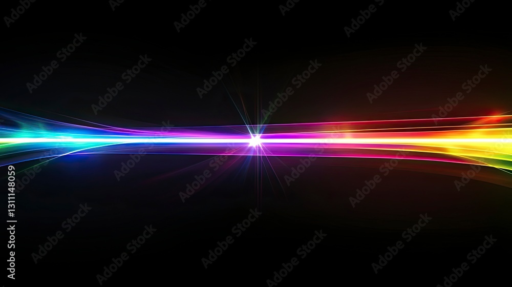 Obraz premium Abstract background with neon lines and glowing elements on a black backdrop, empty space for design, holographic light effect, virtual stage. Vector illustration of laser beams in a dark room.