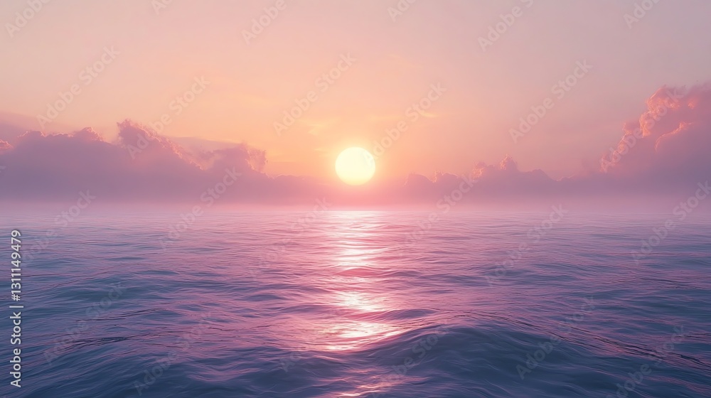 Naklejka premium Serene Ocean Sunset with Gentle Waves and Colorful Skies