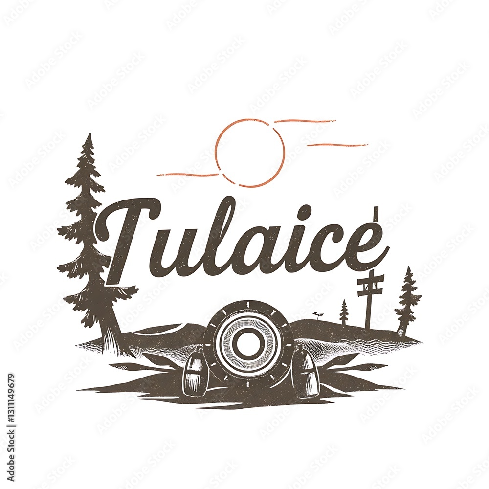 Vintage-Inspired Retro Graphic with Muted Tones and Textured Finish on White Background
