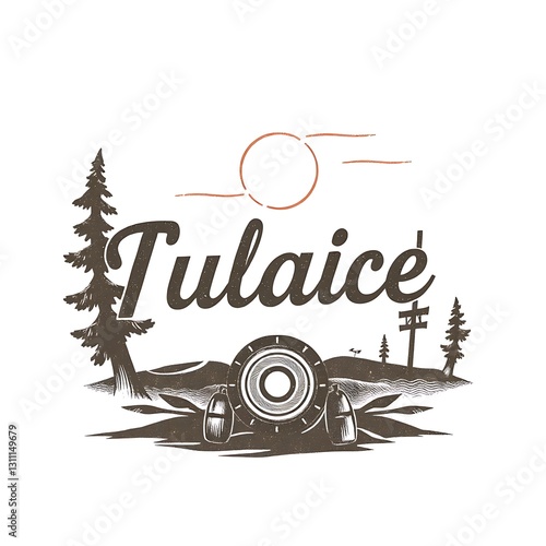 Vintage-Inspired Retro Graphic with Muted Tones and Textured Finish on White Background