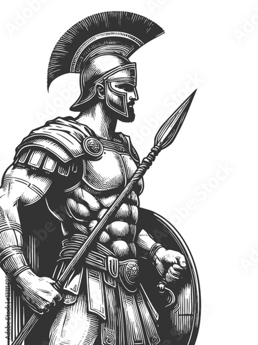 Ancient Roman Warrior with Spear and Shield vector