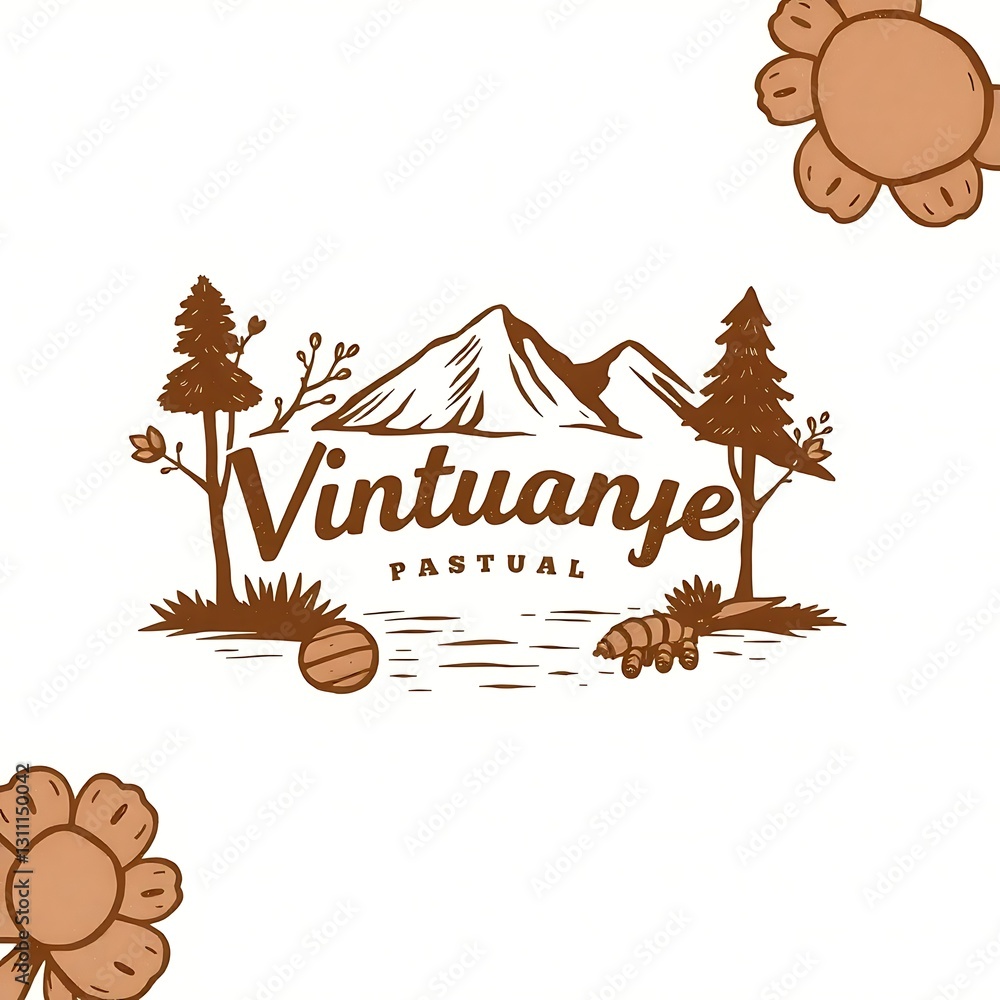 Vintage-Inspired Earth Tone Illustration with Detailed Line Work on White Background