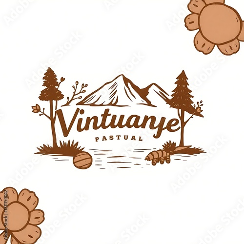 Obraz na płótnie Vintage-Inspired Earth Tone Illustration with Detailed Line Work on White Background w salonie