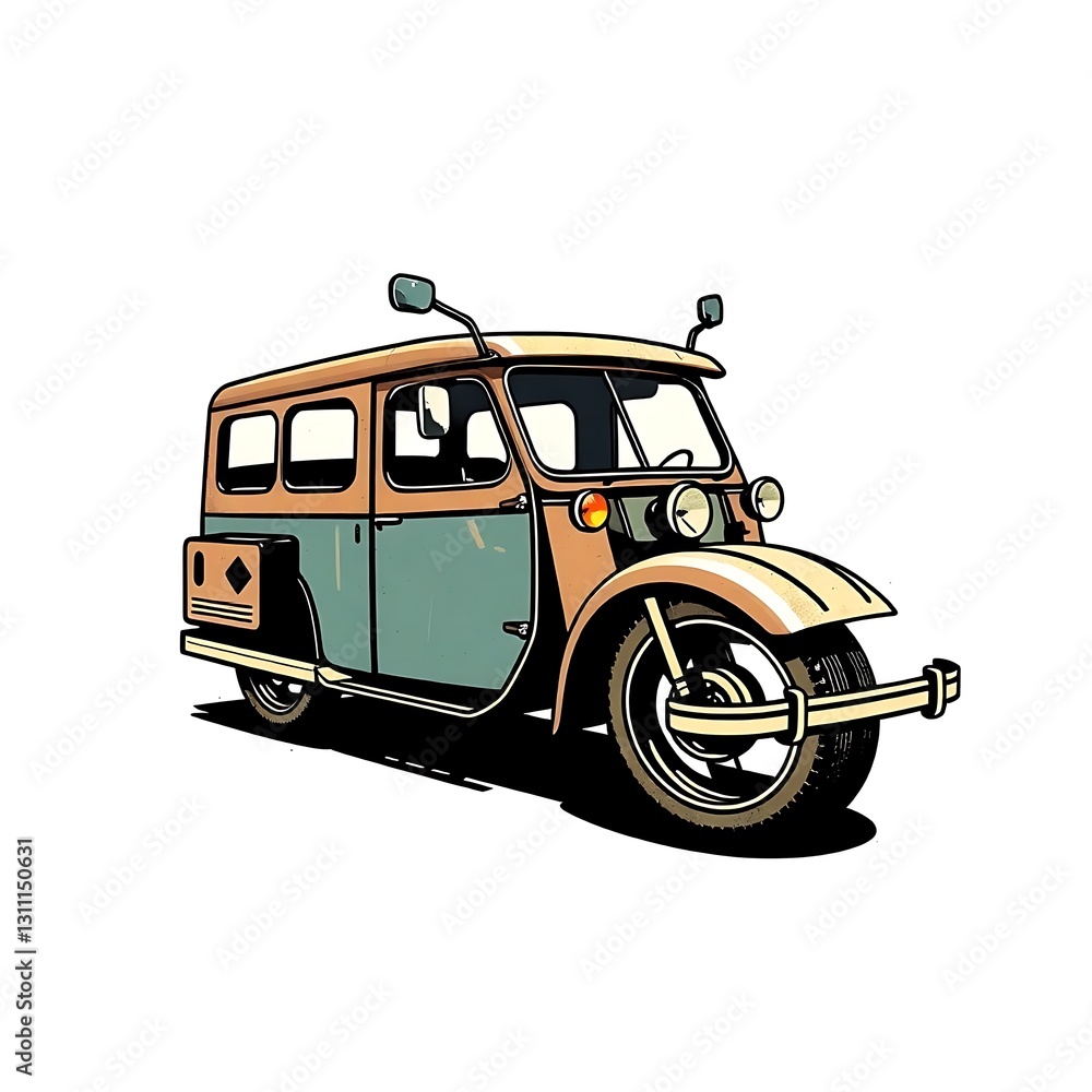 Retro Vintage Illustrative Graphic with Faded Colors and Textured Lines on Off-White Background