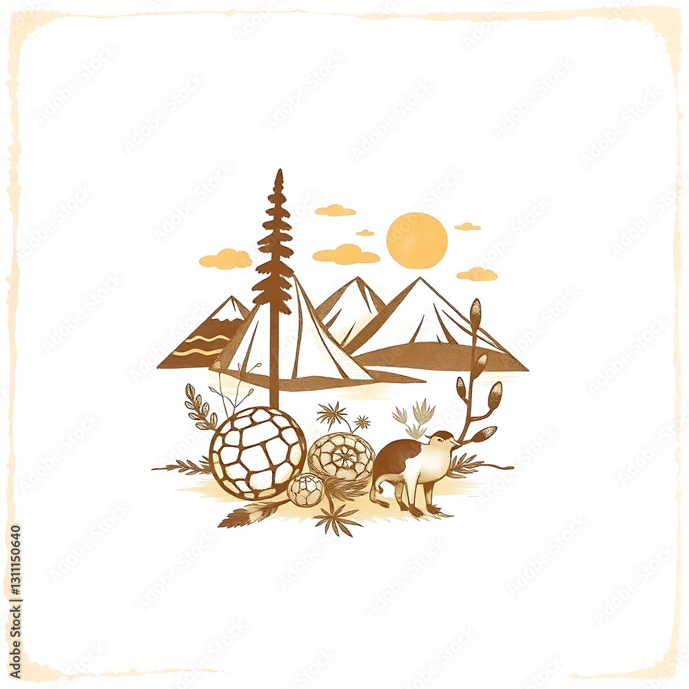 Vintage Earth Tone Illustration on Textured White Background
