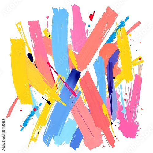 Bold and Vibrant Abstract Digital Painting with Expressive Brushstrokes on White Background