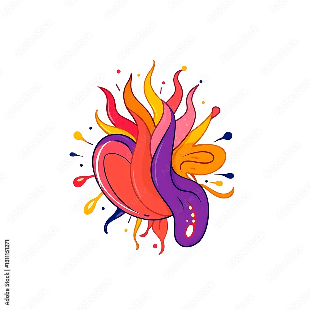 Whimsical Bold Line Art with Saturated Colors on White Background