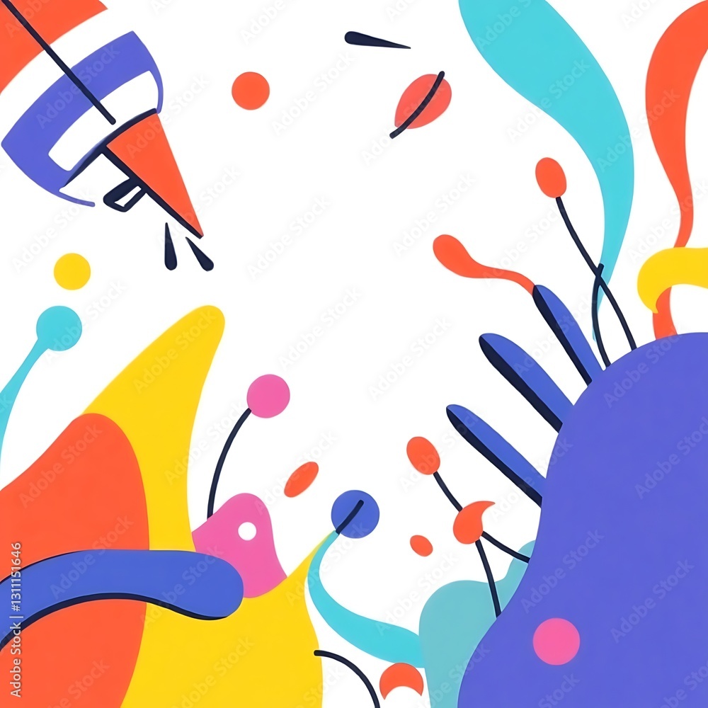 Vibrant Playful Shapes in Bold Colors - Abstract Digital Illustration on White Background