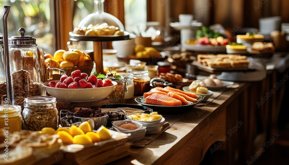 Fototapeta premium Buffet Breakfast Variety, Sunny Interior