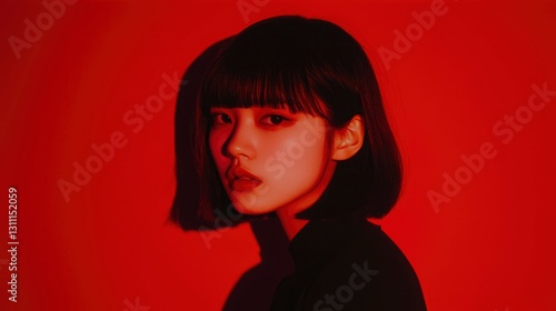 Close-up portrait, red lighting, stylish