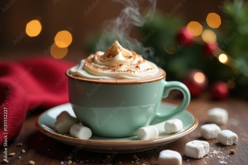 Steaming hot cocoa, marshmallows, Christmas decor, cocoa, family, festive drink Steaming hot cocoa, marshmallows, Christmas decor, cocoa, family, festive drink