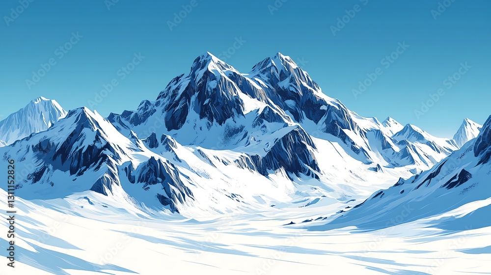 Obraz premium Majestic Snow-Capped Mountain Range Under Clear Blue Sky